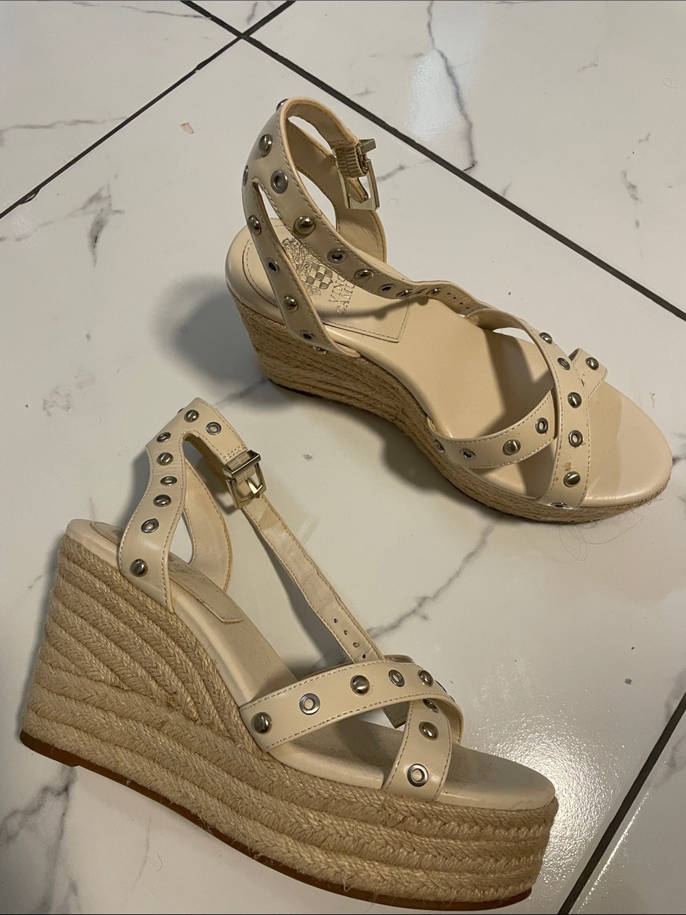 Vince Camuto Ivory Studded Espadrille Wedges